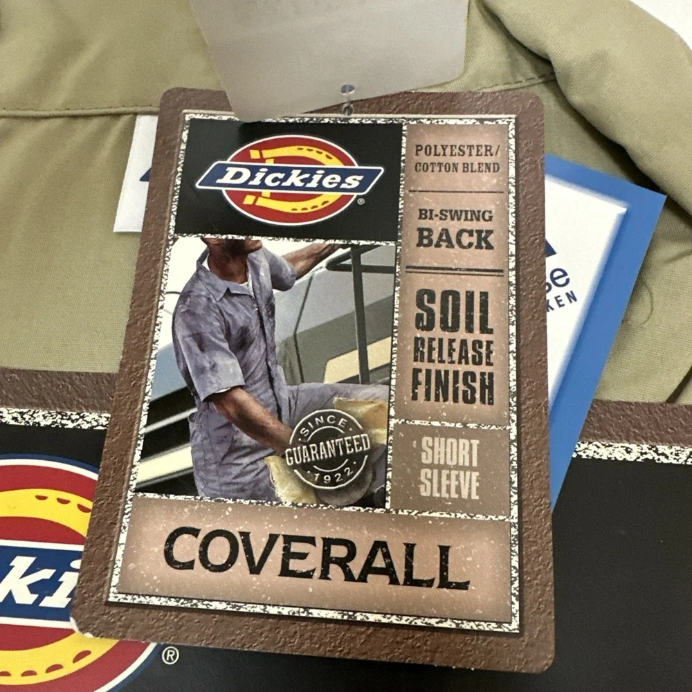 Vtg Dickies Coverall Khaki Short Sleeve Workwear Stain Release Size 52 R NEW NOS